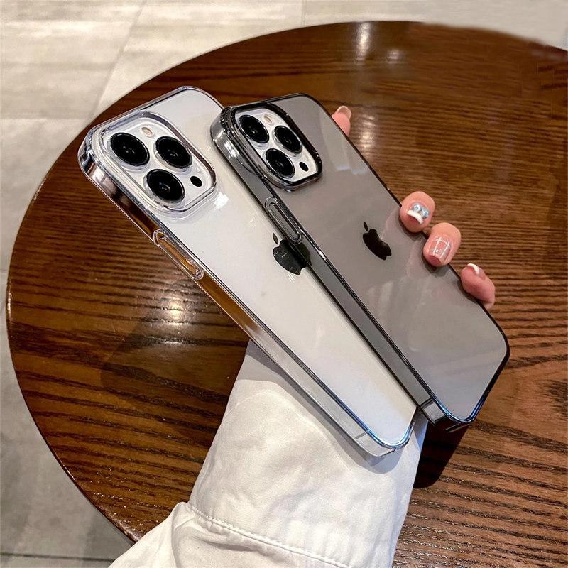 Luxury Transparent Hard Plastic PC Case For iPhone 16 15 14 13 12 Mini 11 Pro Max X XR XS 5 6 7 8 Plus SE Shockpoof Crystal Clear Cover