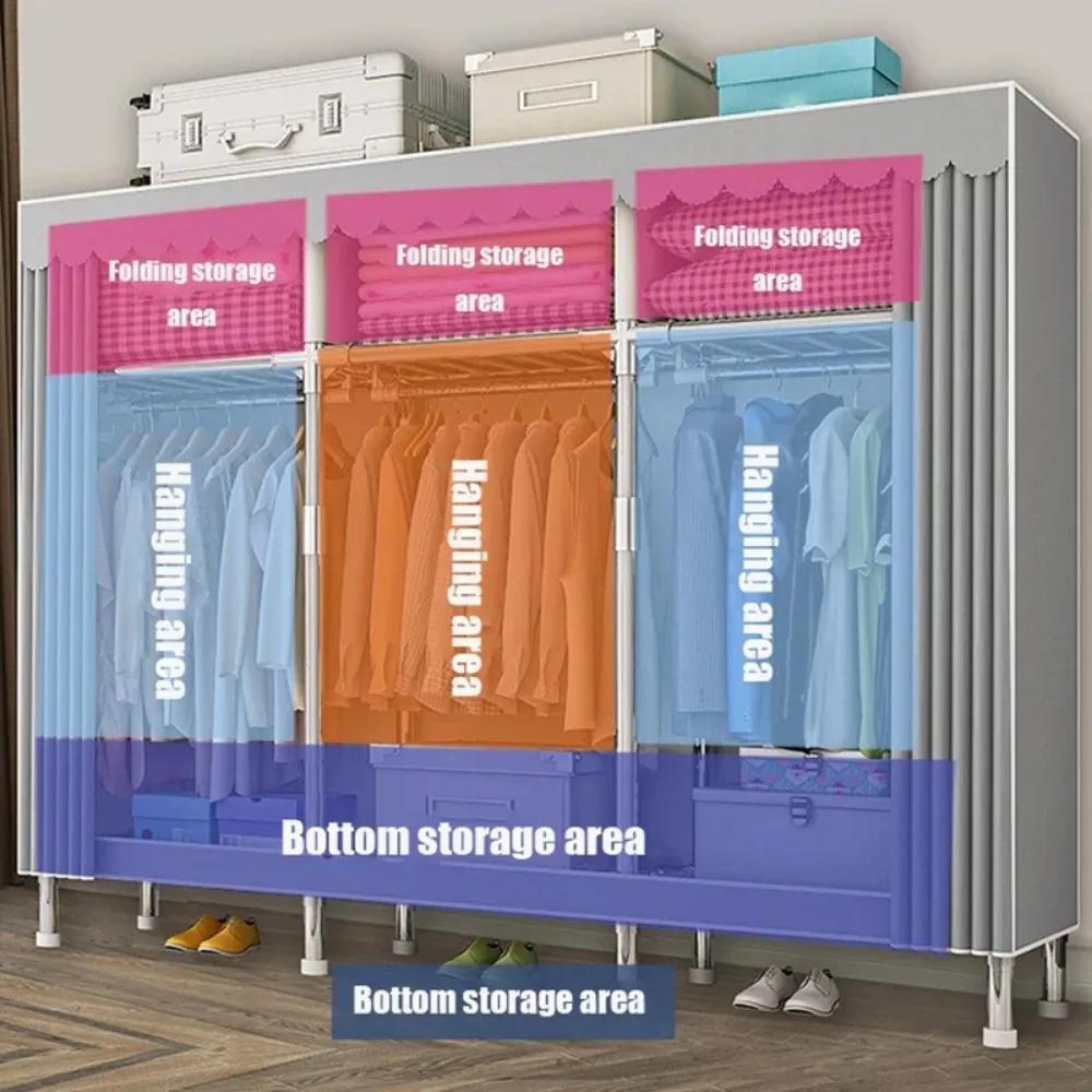 Пылезащитный шкаф, переносная вешалка для одежды в спальню, металлический стальной каркас, усиленный шкаф для хранения вещей, ткань Оксфорд, водонепроницаемый шкаф