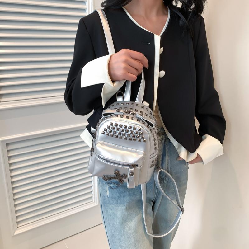 High-quality Studded Backpack for Women  Rock Fashion Bag  Youth Bag