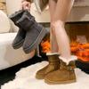 Gray Snow Boots Women's Winter Velvet Thickened Fur Integrated Thick Sole Heightening Long and Short Boots Snow Cotton Shoes