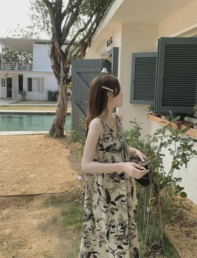 Женское платье-подтяжка с цветочным принтом 2023 года: Французский стиль чайной паузы