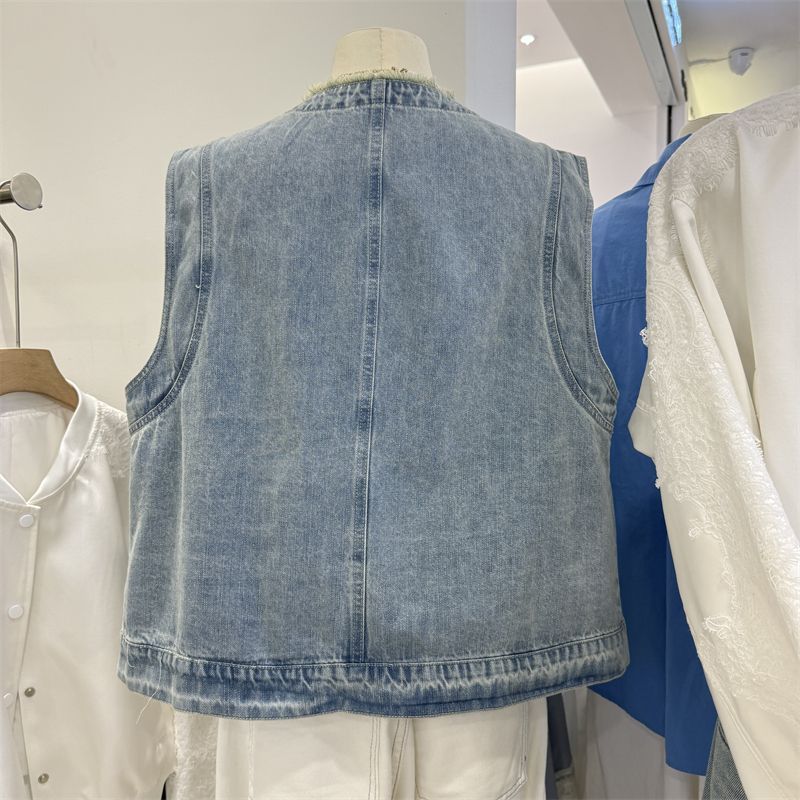 Vest for Women Cotton Lace Vintage Sleeveless Jacket Women Casual Vests Sleeveless Tops Denim Vest