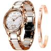 Women's Watch Popular Hand Watch Women's Waterproof Ceramic Pink Gold Mechanical Date Bracelet Present Women White Watch for Women