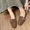 Fashion 2024 Women's Flat Shoes Spring Style Metal Buckle Soft Sole Shallow Mouth Women's Casual Office Women's Comfortable Shoes