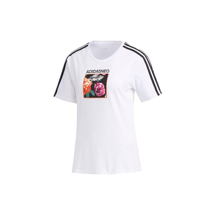 Adidas Neo Casual Sports Striped Print Straight T-Shirt Women Tops White FP7322