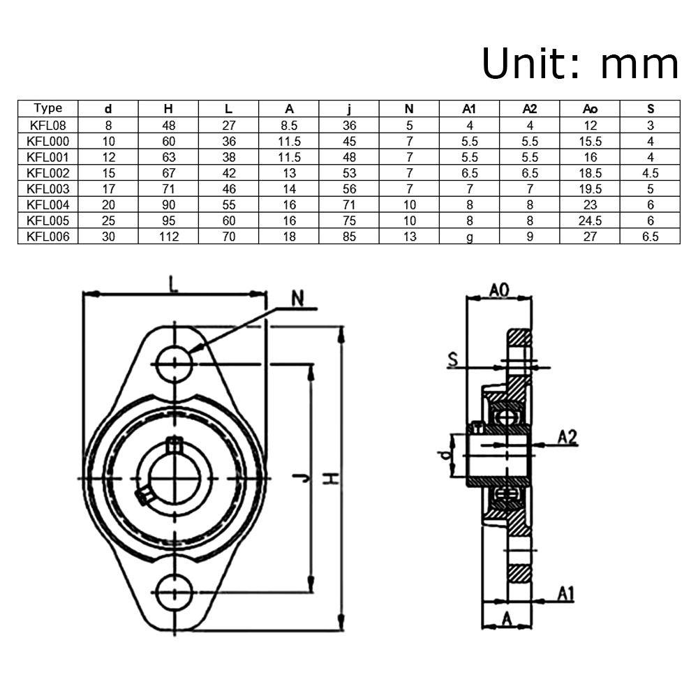 8mm 10mm 12mm 15mm Rhombic Thrust Bearing Pillow Block Bearing KFL08 KFL10 KFL12 KFL15 ZINC Alloy