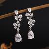 Luxury Sliver Color Water Drop Long Dangle Earrings for Women Elegant Leaf AAA Cubic Zirconia Bridal Wedding Zircon