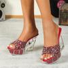 Women's Platform Sandals  Slope Heel 11CM Nightclub High Heels Nightclub Transparent Crystal Banquet Crystal Bottom LFD-1101-64