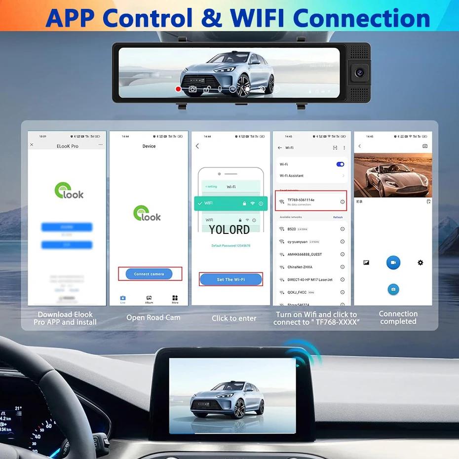 4K 3 Way Dash Cam 3 Channel Rearview Mirror Front Inside Rear 2K+1080P+1080P WiFi Dual Lens Car Dvr Camera Infrared Night Vision