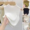 Women Knitted Vest Tops Slim Fit Half-High Collar Sleeveless Top Solid Color Stretchy Knit Blouse Daily