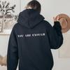 Letter Funny Prints Hoodies Women Autumn Warm Sweatshirt Fleece All-Match Clothes Pocket Oversized Hoody