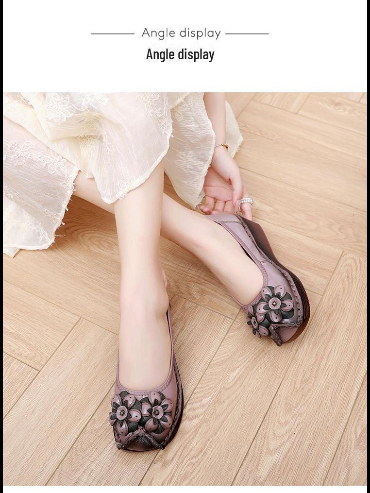 2024 Ethnic Style Cowhide Wedge Heels: Comfortable, Non-Slip, Floral Casual Shoes