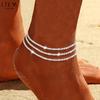 Sparkling Cooper Chain Anklet For Women Zircon Heart Cross Pendant Double Layer Bracelet On Leg Foot Trendy Summer Beach Jewelry