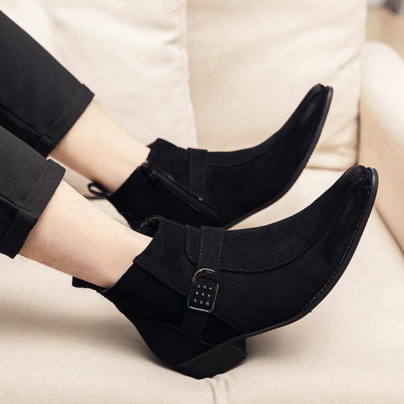 Retro Autumn Winter Chelsea Boots Men Winter Casual Oxfords Shoes Male High Top Sneakers Western Ankle Boots High Heels Footwear