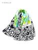 New Green Leaves Black Flowers Printed Natural Silk Twill Square Scarf Women's Spring Autumn Real Silk Scarves Luxury Shawl