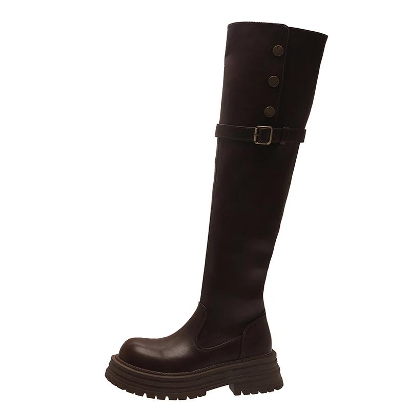 Winter New 2024 Hot Sale Fashion Outdoors Women's Knee Length Boots Solid Color Round Head Shoes for Women Botines De Mujer