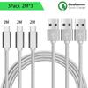 USB Type C Cable, Set of 3, 2M - Silver Nylon