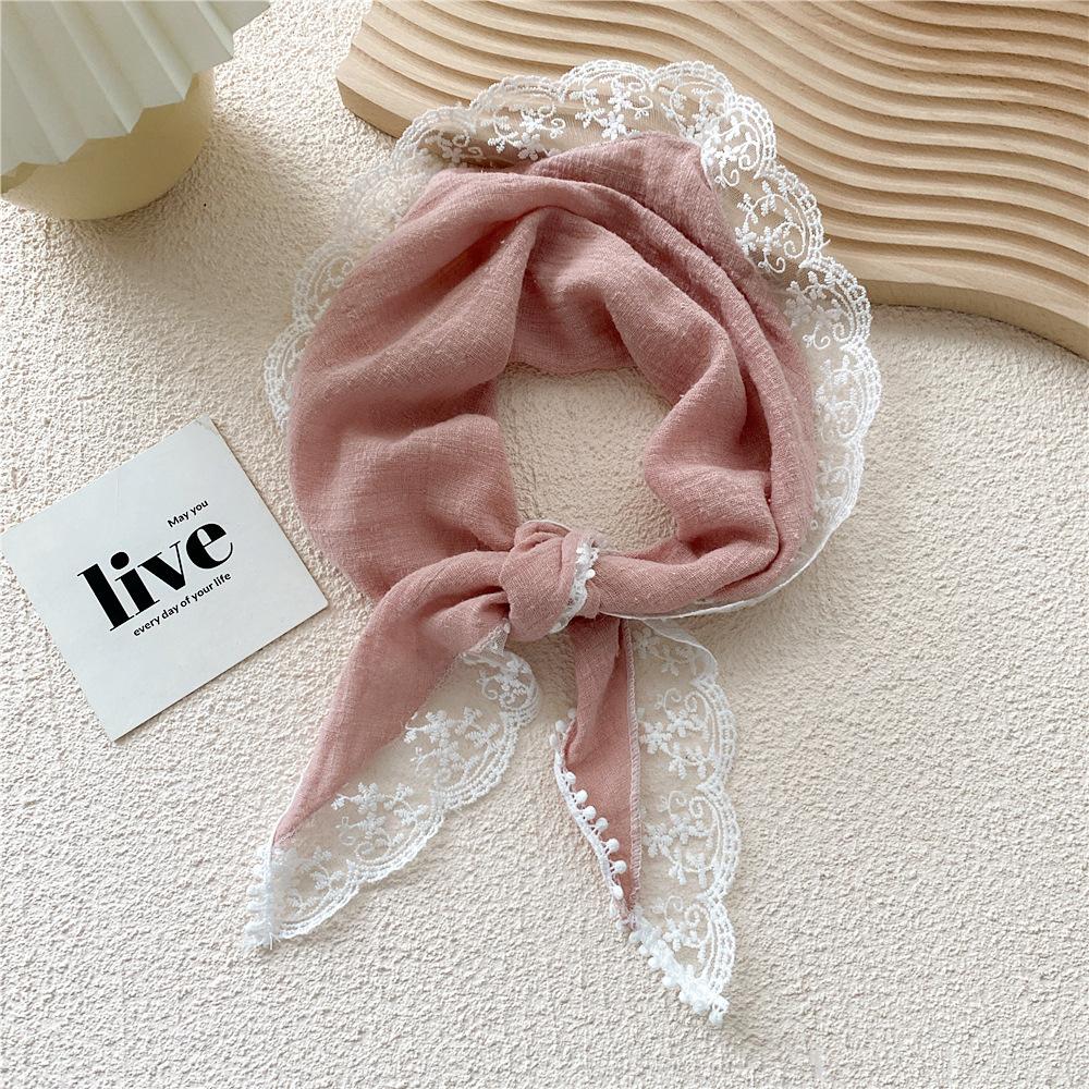 Cotton Linen Lace Triangular Scarf For Women In Spring Autumn And Summer Small Floral Small Scarf Headband Decoration Thin Style Wrapped Silk Scarf