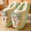 Winter Plush Bowknot Slippers Women  Korean Christmas New Year Warm Soft Home Indoor Casual Flat Bottom Slippers Gift Shoes