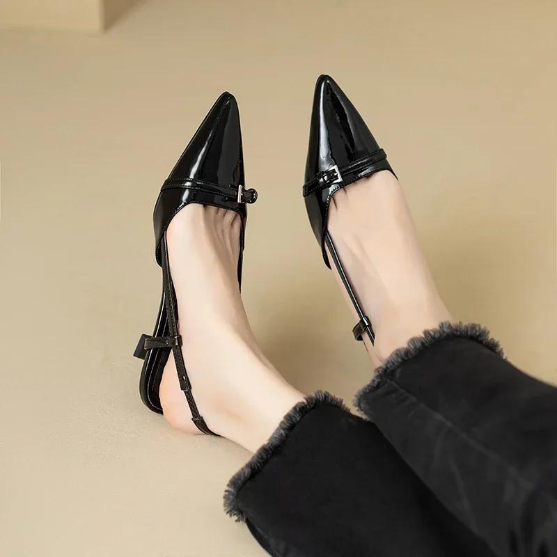 Fashion Pointed Toe Sexy Mid Heels Party Shoes Women Sandals Designer Summer Brand Pumps Slingback Casual Shoes Dress Slippers 2024 New