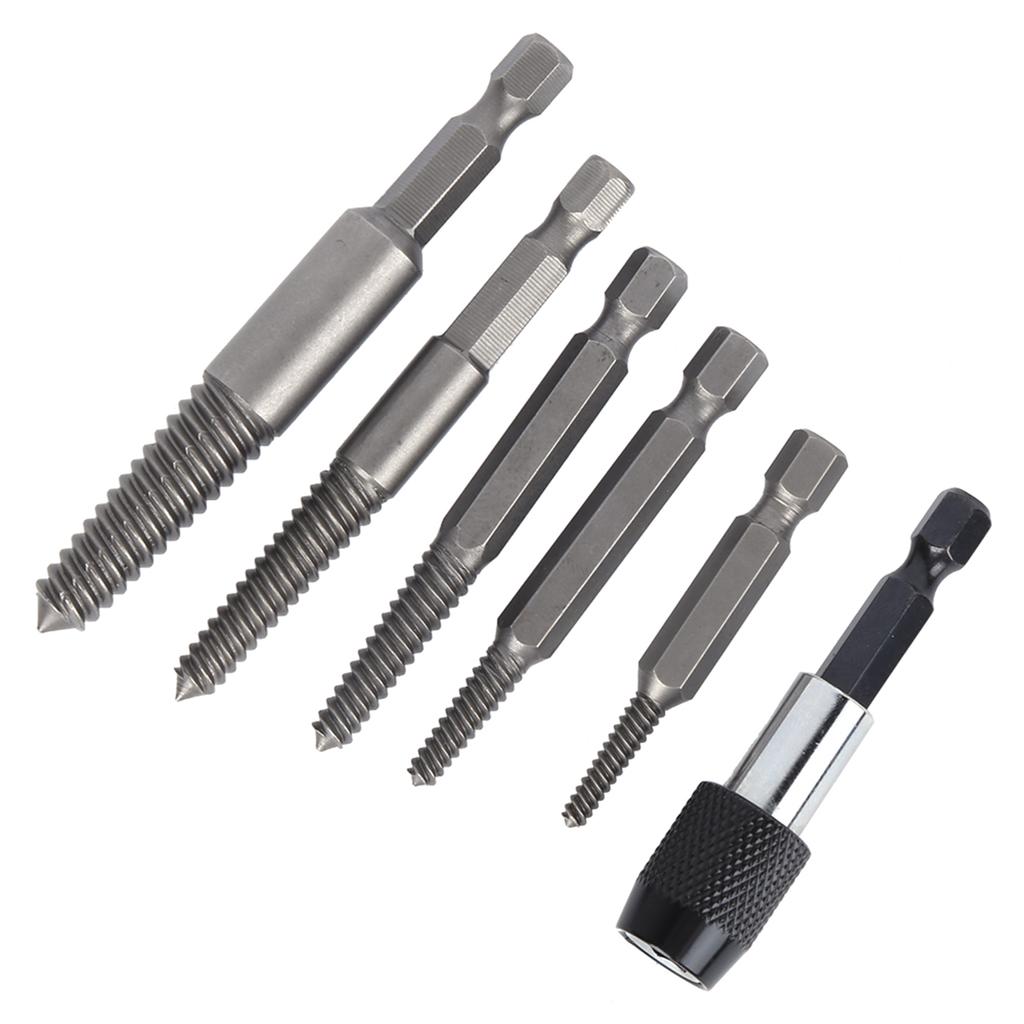 6Pcs Headless Screw Extractor Set Woodwork Hex Shank Fine Teeth Stripped Remover Tool