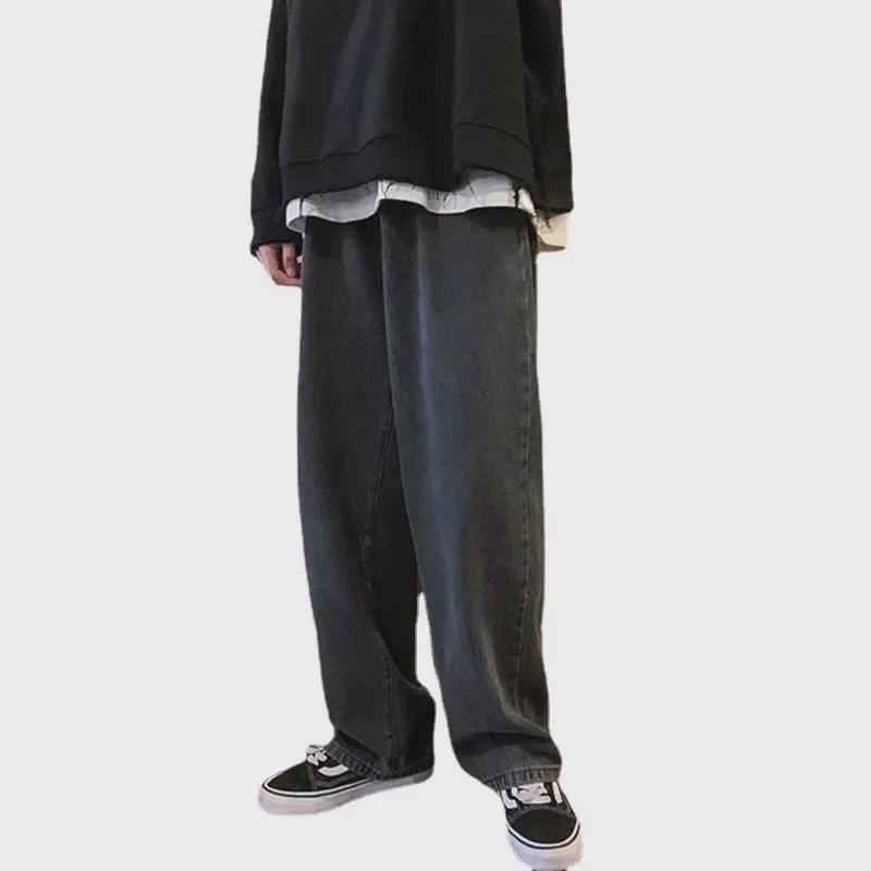 Men's Black Wide-Leg Retro Straight Jeans - New Autumn Trend, Loose-Fit, Large Sizes Available.