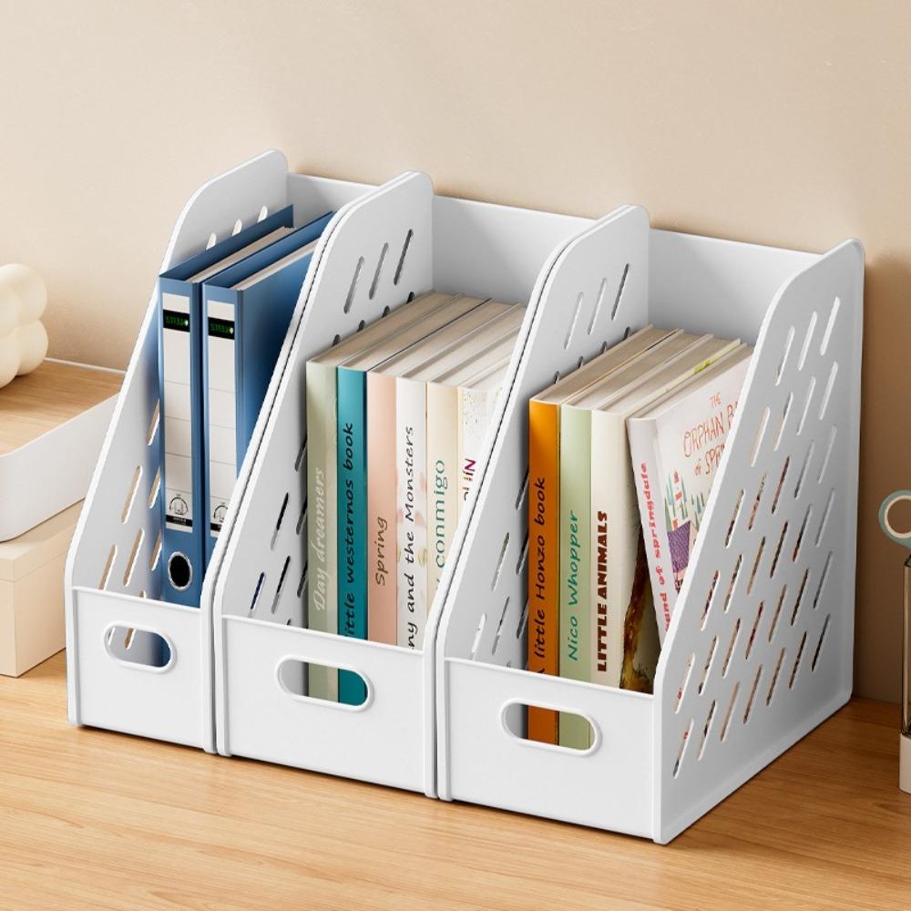 Large Capacity Bookend Stand Hollowed-out File Document Organizer Rack  for Home Office