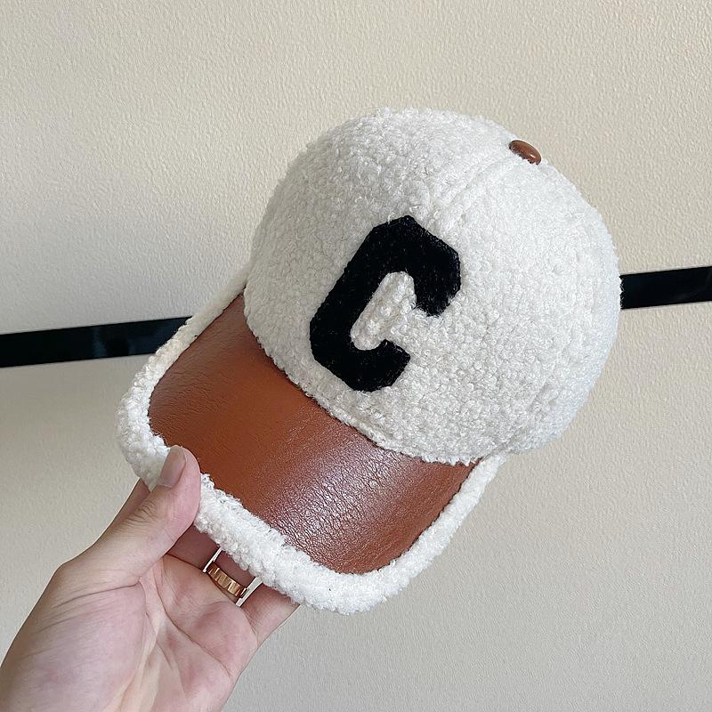 Autumn Winter Women Letter Embroidered Lamb Wool Baseball Cap Outdoor Leisure Teddy Warm and Cold Proof Duck Tongue Hat