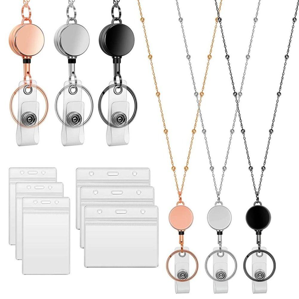 Chain Badge Reel Clip Badge Reel Lanyard With Necklace Name Card Badge Holder With ID Card Holders