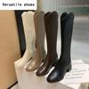 Vintage Women Slim Knee-High Boots Fashion Back Zippers Shoes Autumn Winter Thick Heel Ladies Stretch Modern Long Booties