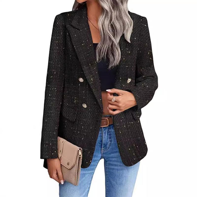 Tweed Women's Blazer Lapel Thin Coat Fashion Casual Top Commuter Single Breasted Long Sleeved Thin Jacket Spring and Autumn