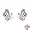 Fashion Sterling Silver Delicate Butterfly Stud Earrings Simple Pink Zircon Hollow Insect Earrings Earrings