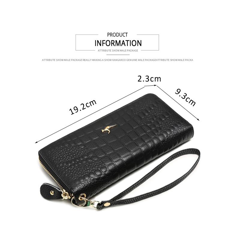 KANGAROO KINGDOM Fashion Women Wallet Genuine Leather Long Zipper Clutch Purse Card Holder Phone Wallet Brand