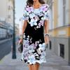 Fashion Womens Loose Beautiful Flower Print O Neck Short Sleeve Leaves Print Loose Streetwear A-line Dress