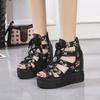 Fashion Hot Print Leisure Wedges Women's Shoes 2024 Summer Shoes Women Sandals Platform Shoelaces High Heels Casual Shoes Woman