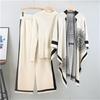 Casual Set Women's Autumn Fashion Long Sleeve Knitted Shirt Shawl Casual Wide Leg Pants 3 Piece Set