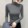 Women's Half - High Neck Base Layer Top for Spring and Autumn Long - Sleeved T - Shirt Inner Wear Versatile Slim Fit Black Outer - Wear Top