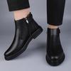 Fashion Luxury Brand Mens Casual Chelsea Boots Genuine Leather Black Solid Color Outdoor Boots Warm Plush Winter Motorcycle Ankle Boots