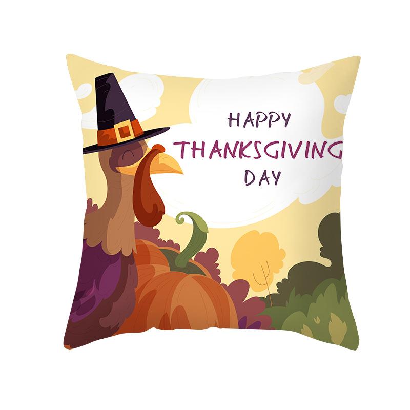 Autumn Harvest Thanksgiving Cushion Cover New Arrival Turkey Pumpkin Peach Skin Printed Cushion