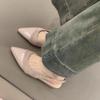 Soft Leather Version~ French Gentle Wind Nude Wedge Heel Single Shoes Pointed Head Light Mouth Commuting Temperament Empty Bag Head Sandals Women