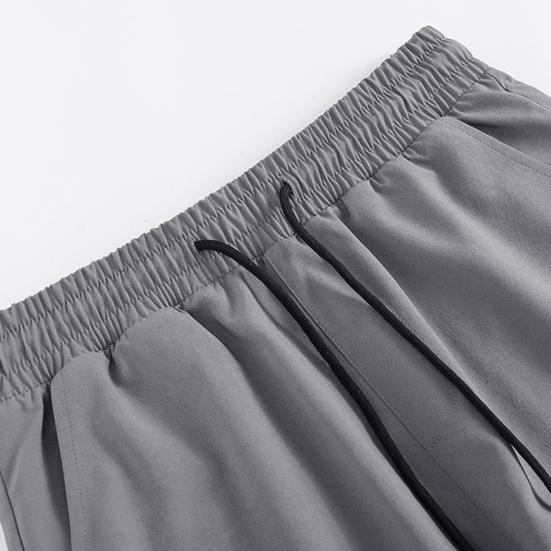 Men Shorts Adjustable Drawstring Waist Casual Trousers with Reinforced Pockets Solid Color Wide Leg Summer Sport Shorts