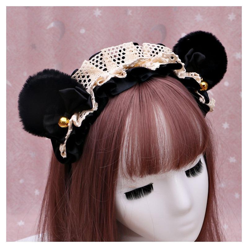 A Handmade Olita Animal Ear Headband, Lolita Jewelry, Lace Bear Ear Headband.
