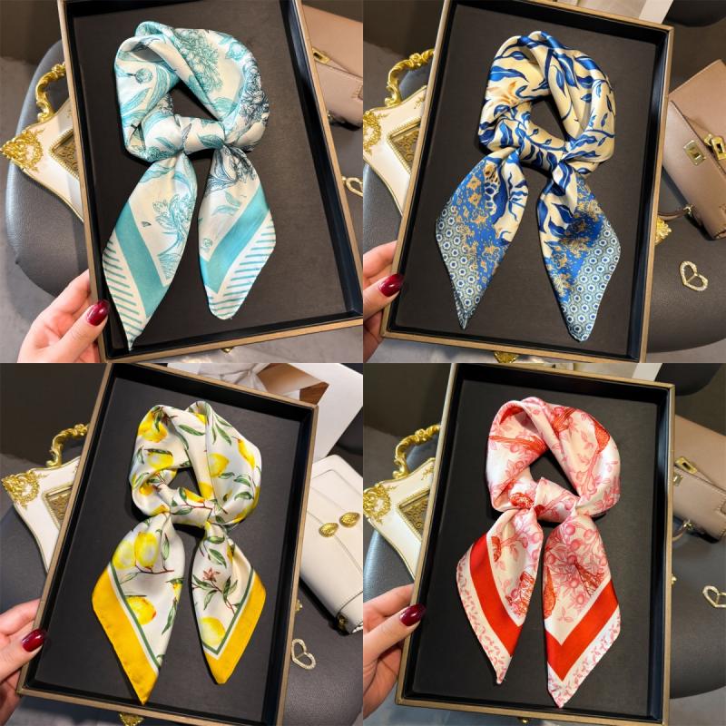 Sweet Spring Summer Flower Print Square Silk Scarf Casual Elegant Thin Breathable Scarf For Women Windproof Head Wrap Gifts