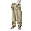 Women Casual Cotton Linen Print Patchwork  Irregular Loose Wide Leg Pants