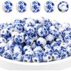 20/40/60pcs Ceramic Beads Round Ceramic Beads Handmade Porcelain Blue Printing Interval Bead Craft Bead Jewelry Making Supplies DIY Craft
