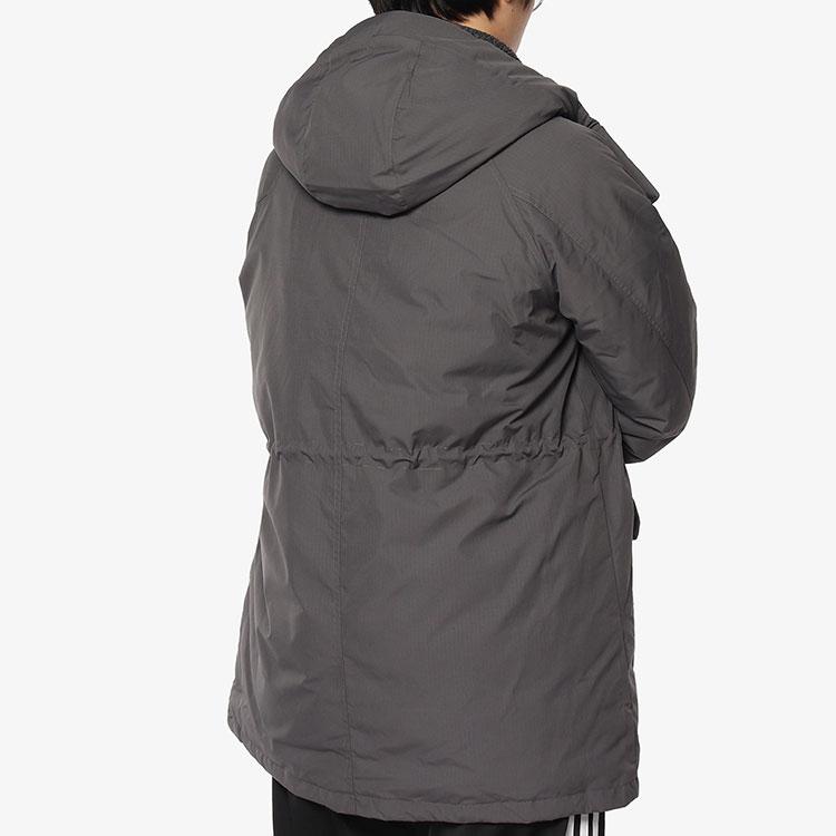 Adidas Solid Color Hooded Loose Mid-Length Down Jacket Men Outerwear Gray DM1940