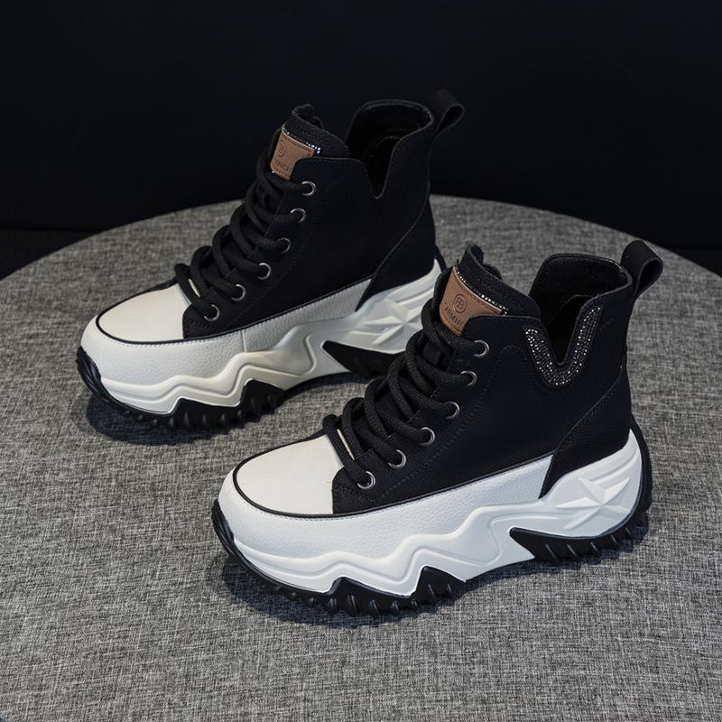 Leather Inner Height Increase Dad Shoes Women's Sports and Leisure Shoes Versatile Thick-soled Medium-top Women's Shoes