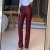 Faux Leather Women Pants Button Zipper Fly Straight Wide Leg Trousers with Pockets High Waist Loose Fit Long Pants