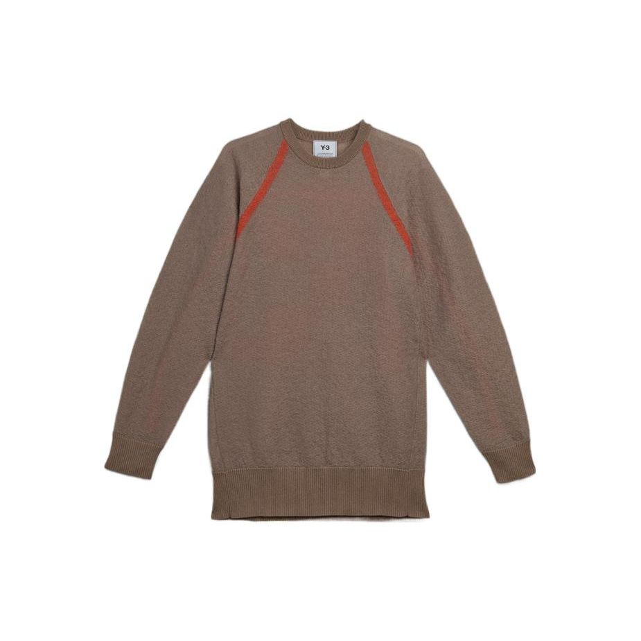 Y-3 Fall Winter 22 Drop Shoulder Large Logo Knit Crewneck Sweater Women Sweater Brown HS9818