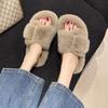 Women's Slippers 2024 New Casual Plush Fluffy Slippers Solid Color Indoor Warm Home Fashion Belt Buckle Outdoor Cotton Slippers